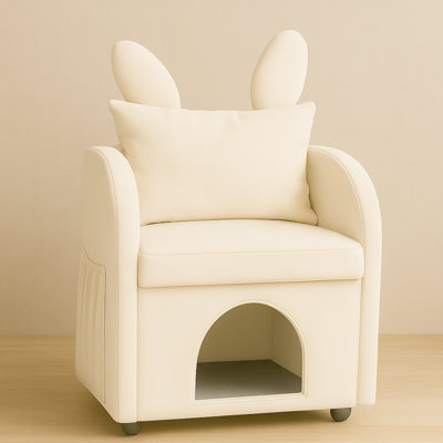 Canapé pour animal de compagnie, fauteuil avec oreilles de lapin en tissu résistant aux égratignures, cachette pour chien intégrée, fauteuil à double usage avec poche latérale.