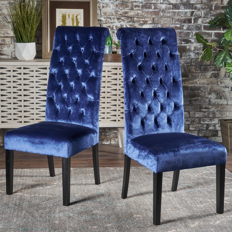 Chaise de salle à manger Tashai, Bleu marine, Noir