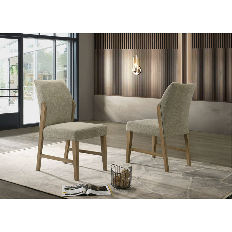 Ensemble de 2 chaises de salle à manger en lin beige avec pieds en chêne rustique