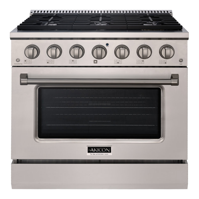 Akicon 36" Stainless Steel Natural Gas Range with Convection and 6 Burners