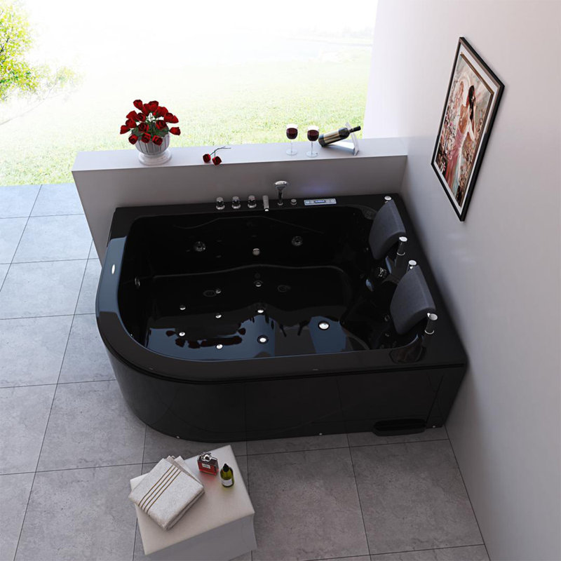 Baignoire tourbillon de coin en acrylique avec robinet 71 po x 47 po POMPEI, Noir