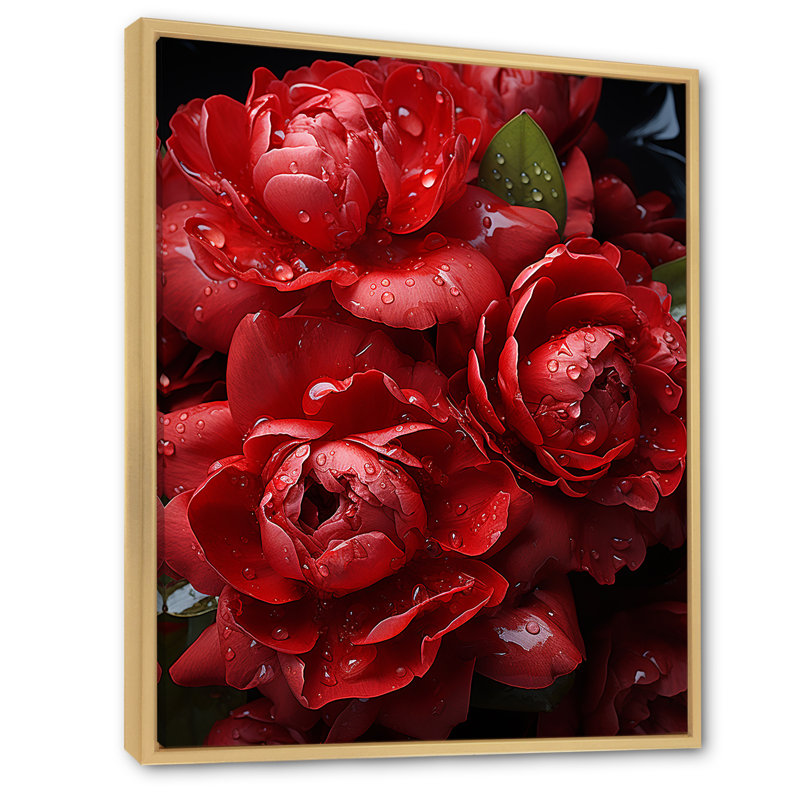 " Crimson Peonies Elegance ", 44" H x 34" W x 1.5" D, Natural Floater Frame