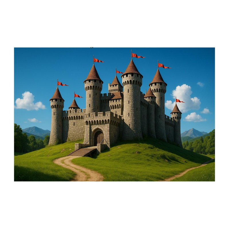 Castle Wall Mural, Peel and Stick Self Adhesive Wallpaper for Kids Bedroom and Playroom, Original Knight and Dragon Fairy Tale Art, Satin Finish, Removable, 65"W x 96"H