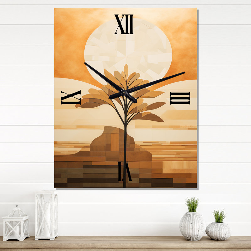 Pleine lune sur oliviers rétro Illustration I - Horloge murale moderne Meadow, Médium