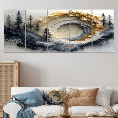 «Beige et bleu eau forêt d'élégance II», ensemble d'art mural spirales abstraites