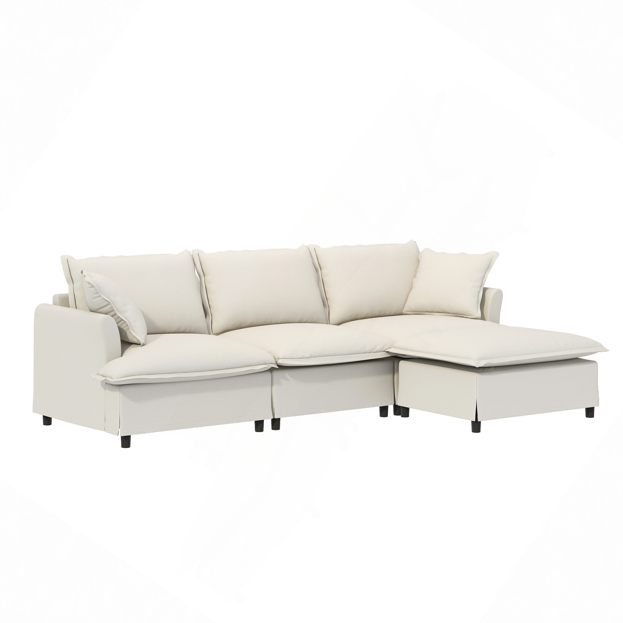 Latitude Run® Chenille Sectional Sofa With Ottoman,L Shaped Cloud Couch ...