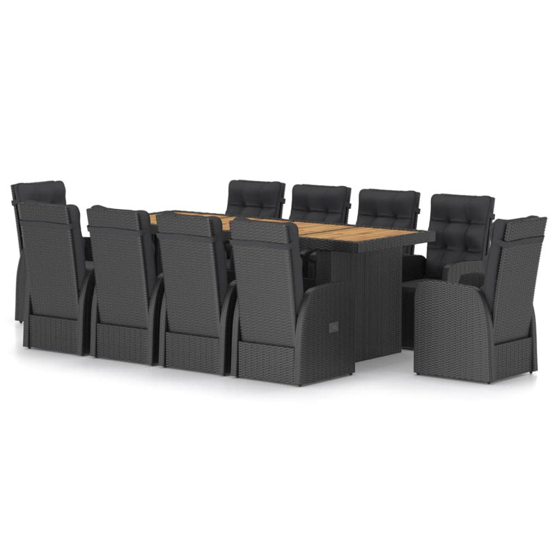 Finisheo Rectangular Dining Set with Cushions, Black/Brown, 10, Solid + Manufactured Wood