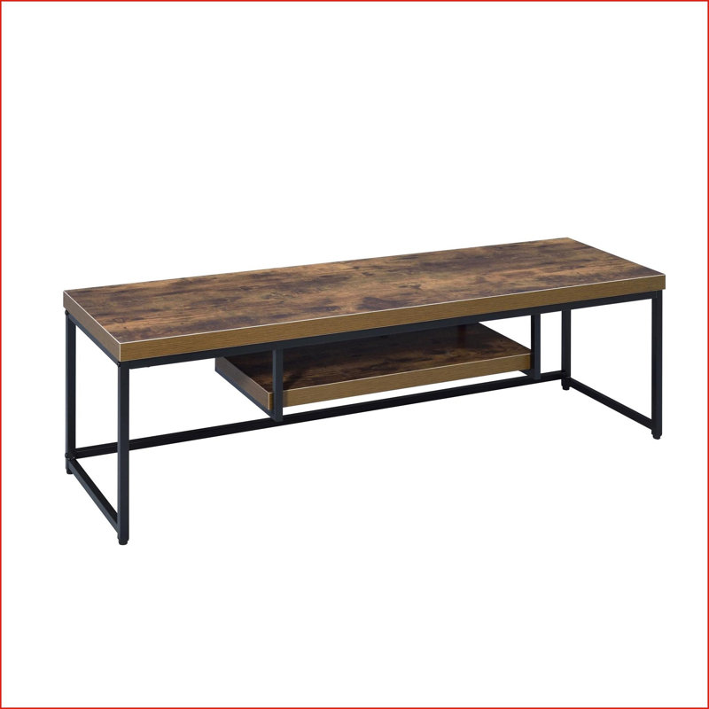 TV Furniture Industrial Weathered Oak & Black 1-Shelf TV Stand | Fits 60" TVs | Wood+Metal | Industrial