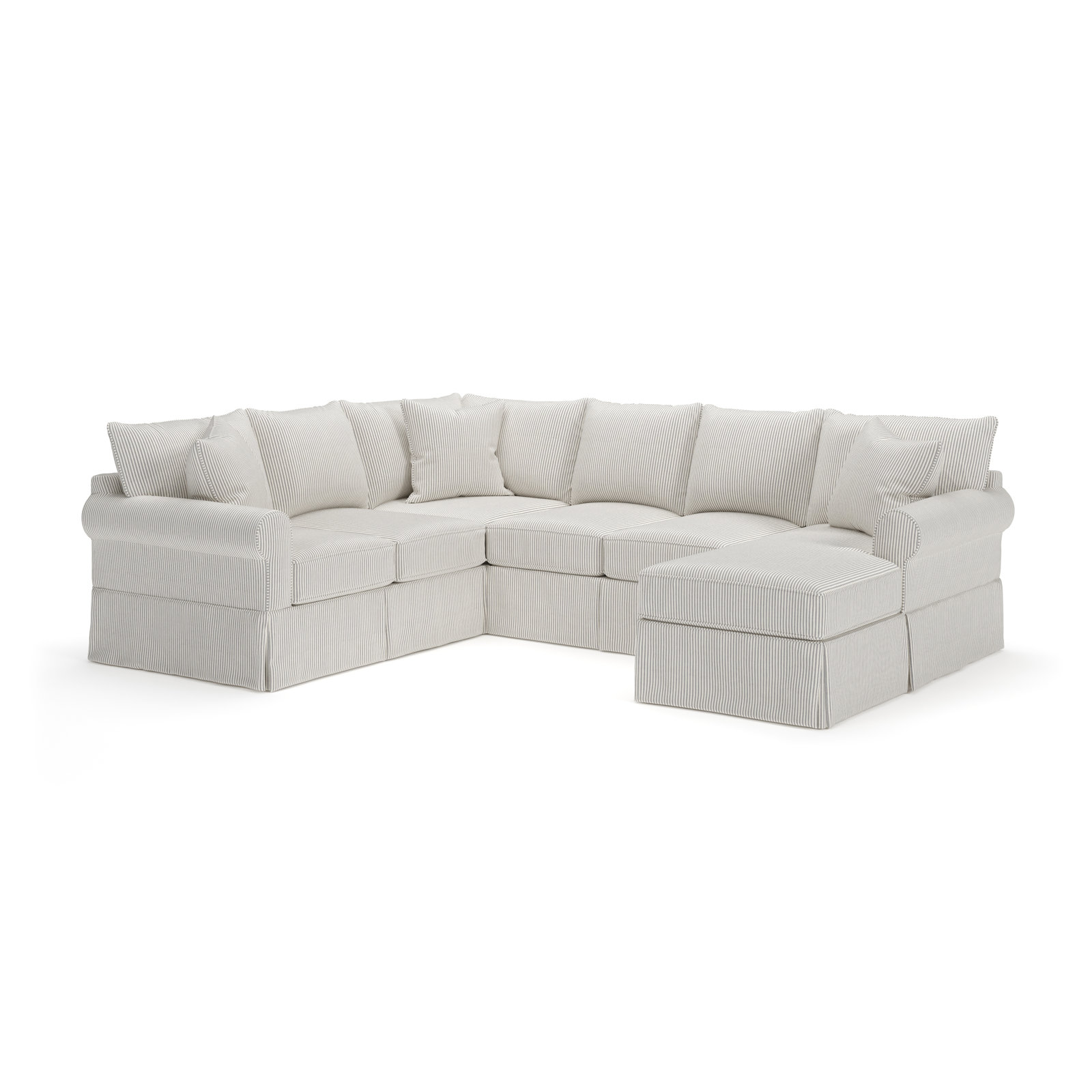 Amari Slipcovered U-Shaped Sectional, Right Hand Facing, Cruise Adrift Gray Striped Basketweave