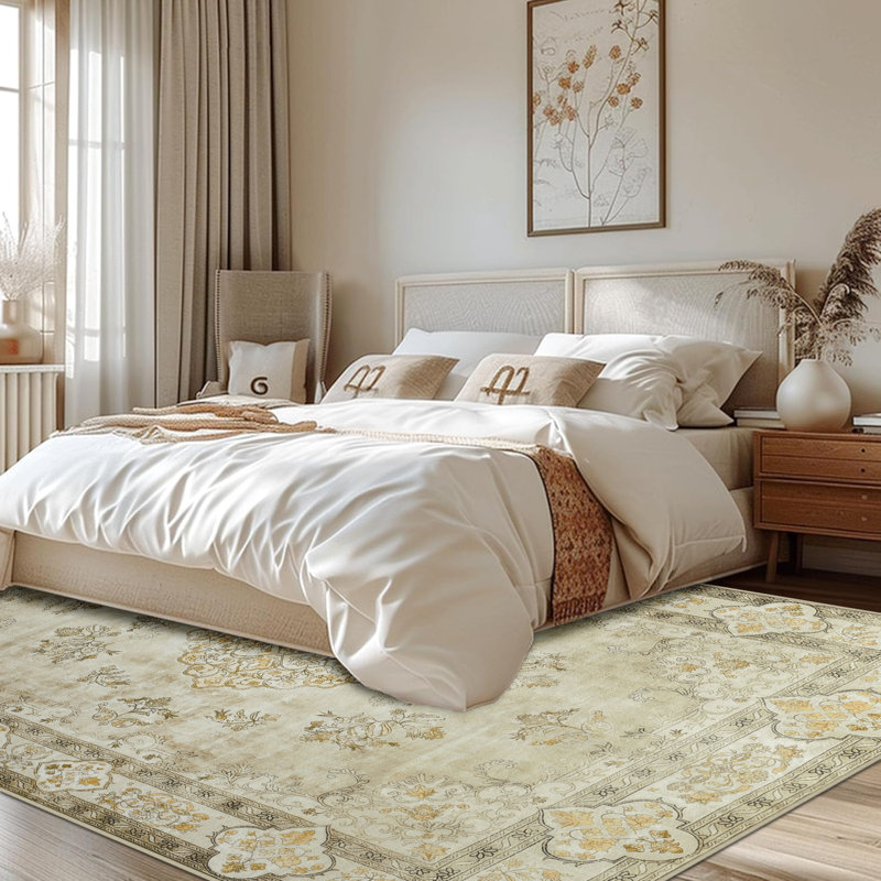 Large Oriental Floral Living Room Rug Washable Bedroom Rug Non-Slip Colorful Vintage Accent Floor Carpet For Home Decor