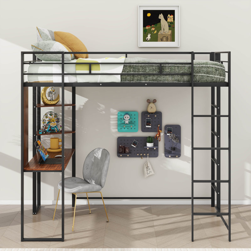 Lit mezzanine simple pour enfants Emberlynn, Noir