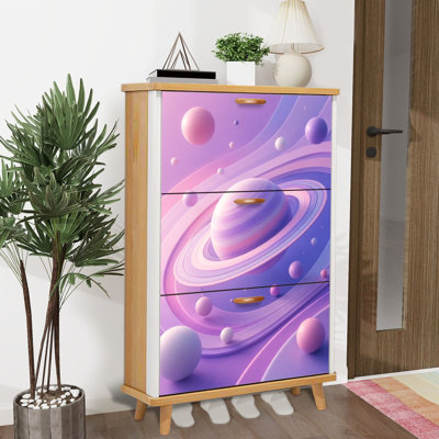 Shoe Storage Cabinet with 3 Flip Drawers for Surreal Pastel Saturn Floating Spheres Abstract Space Shoe Rack Storage Organizer
