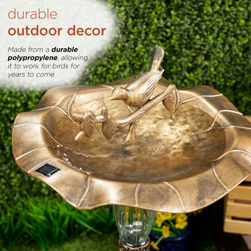 41" Gold Solar Birdbath with Birds and LED Light