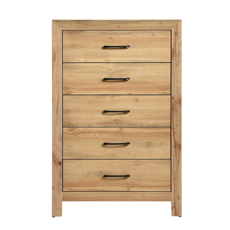 Commode de chambre verticale à 5 tiroirs en bois naturel rustique avec rangement | Idée de cadeau, Naturel