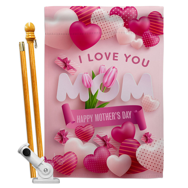 Ensemble de drapeaux en polyester 40 po x 28 po Love U Mom