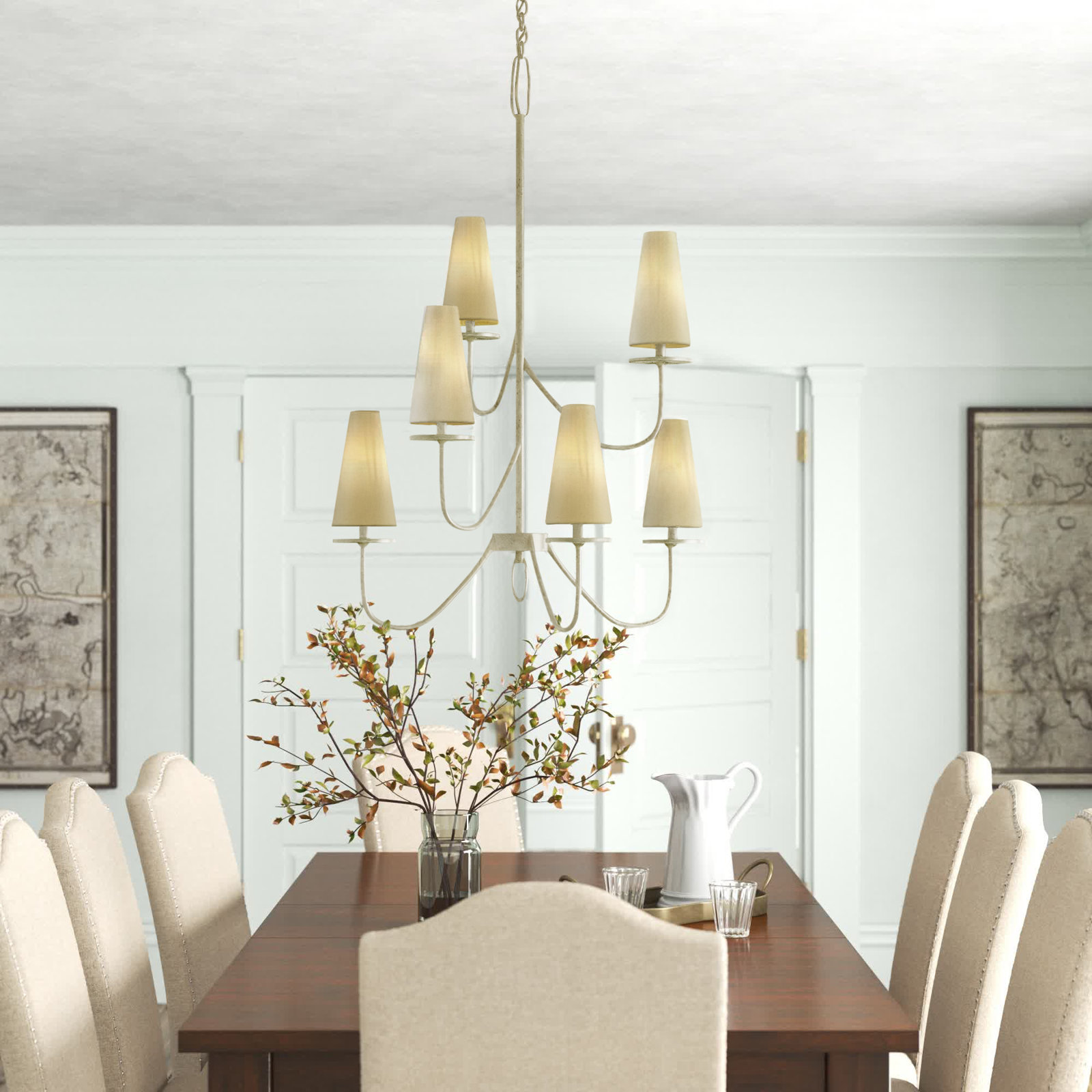 Walling 6 - Light Dimmable Tiered Chandelier, Gesso White