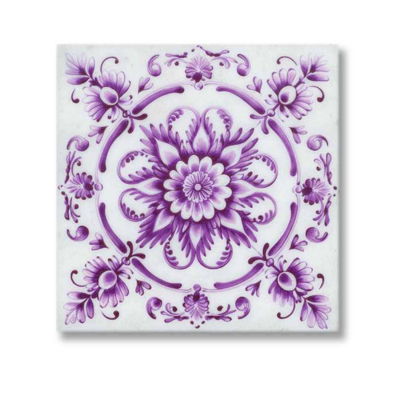 Florentina-Puple-Engraved Marble Tile, White/Purple