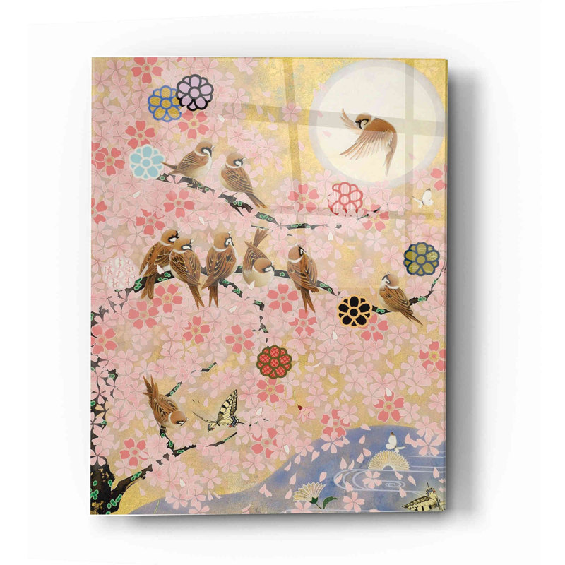 «Jolly Sparrows» par Zigo Tanabe, art mural en verre acrylique, H 24 po x l 16 po x P 0,12 po