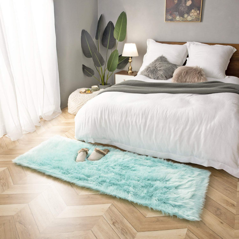 Tapis à poils longs Haja Turquoise, Tapis de couloir 2 pi x 5 pi