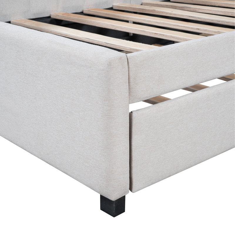 Indoor Upholstered Daybed With Trundle, Beige, 30.28" H x 79.08" W x 42.88" D