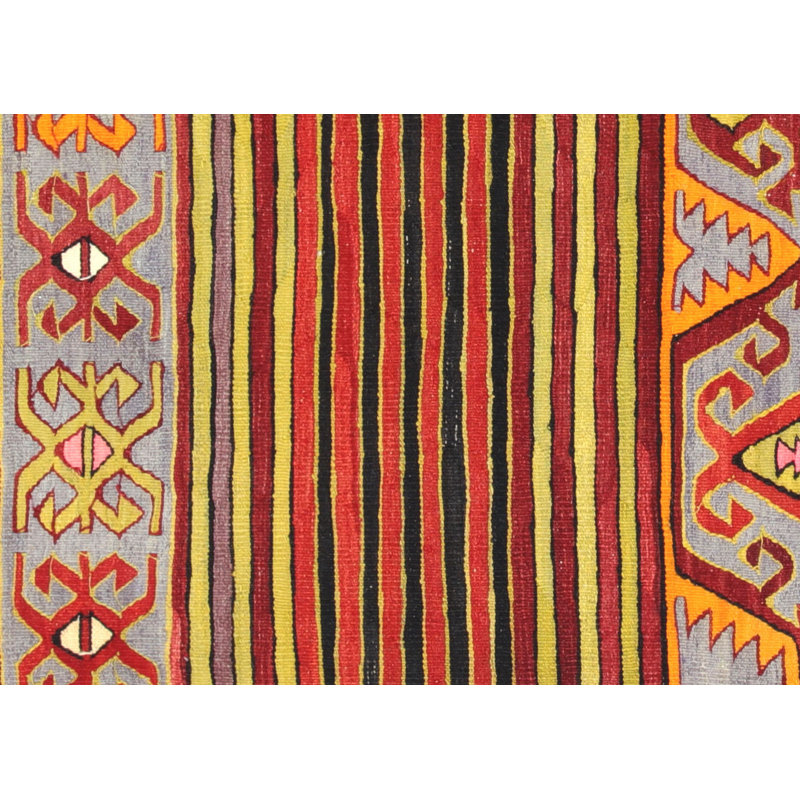 One-of-a-Kind Hand-Knotted 1960s 5'6" x 6'11" Wool Area Rug in Red/Yellow/Beige