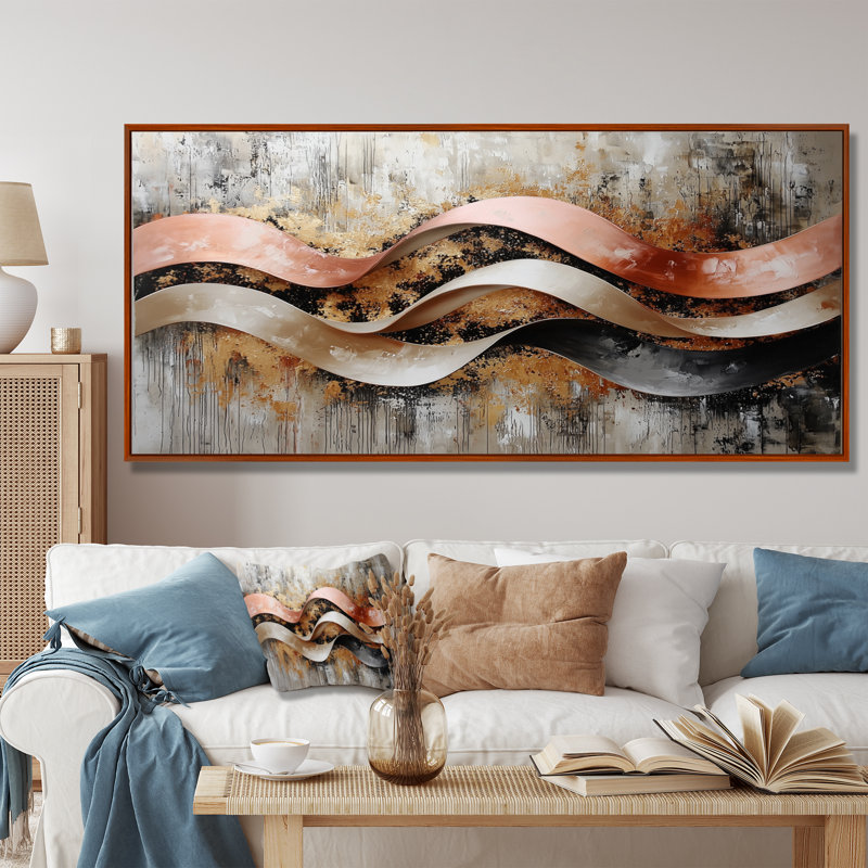 Nwamaka - Abstract Wall Art, Brun, H 28 po x l 60 po, Impression encadrée flottante