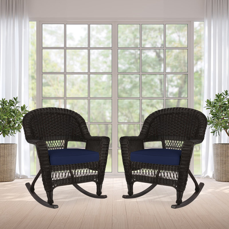 Chaise berçante en osier Raenesha, Espresso, Bleu