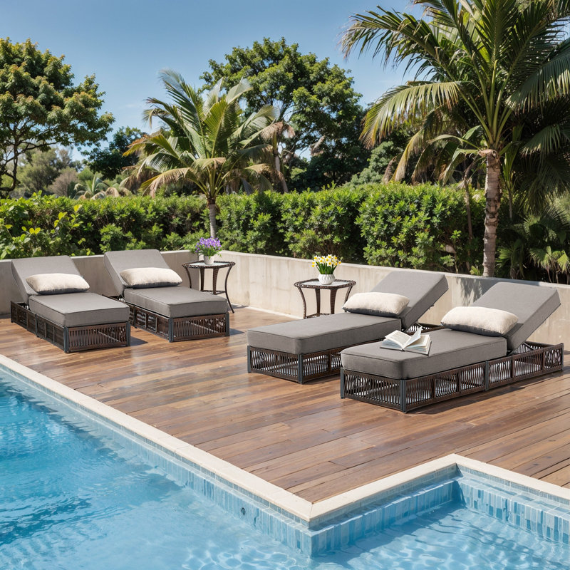 Pecofarm 6-Piece All-Weather Outdoor Conversation Set With 5" Thick Cushions, 5-Position Adjustable Patio Recliner And Side Table