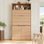 Buffet 69 po avec huche et poste de travail pliable, armoire de rangement multifonctionnelle avec tablette réglable et prise de courant-931988166
