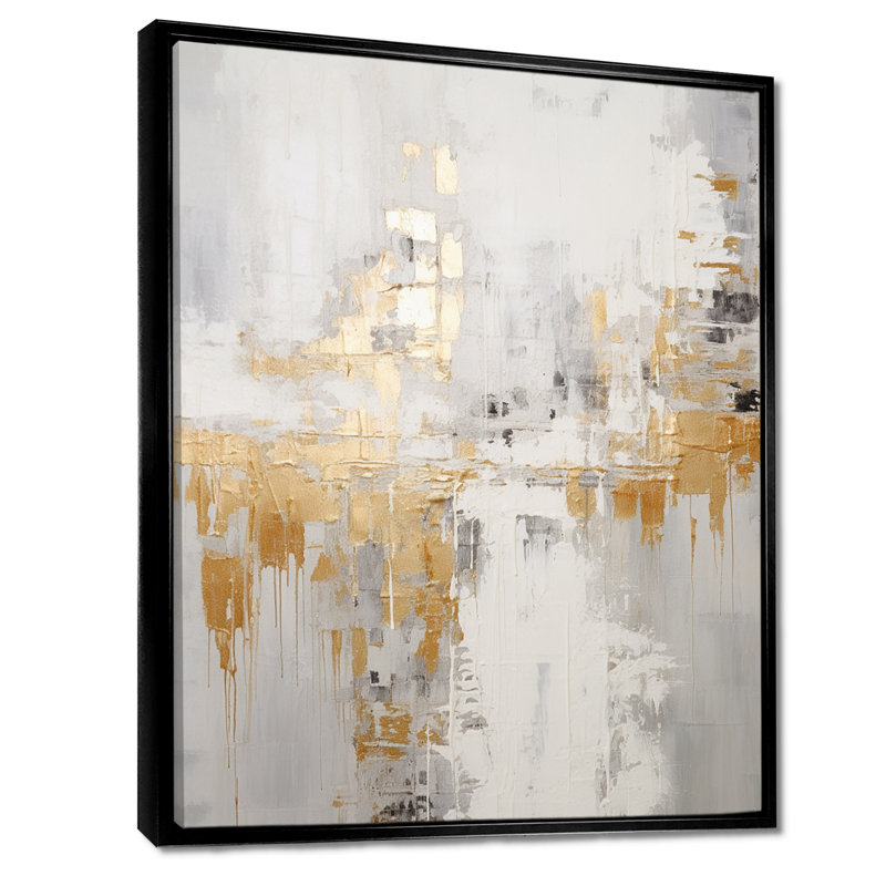 Soleil doré à travers la brume - art mural abstrait, salon, H 44 po x l 34 po x P 1,5 po, Toile avec cadre flottant noir