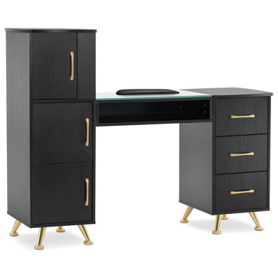 Table de manucure classique avec plateau en verre, bureau à clous avec tiroirs, bureau de maquillage pour coiffeuse