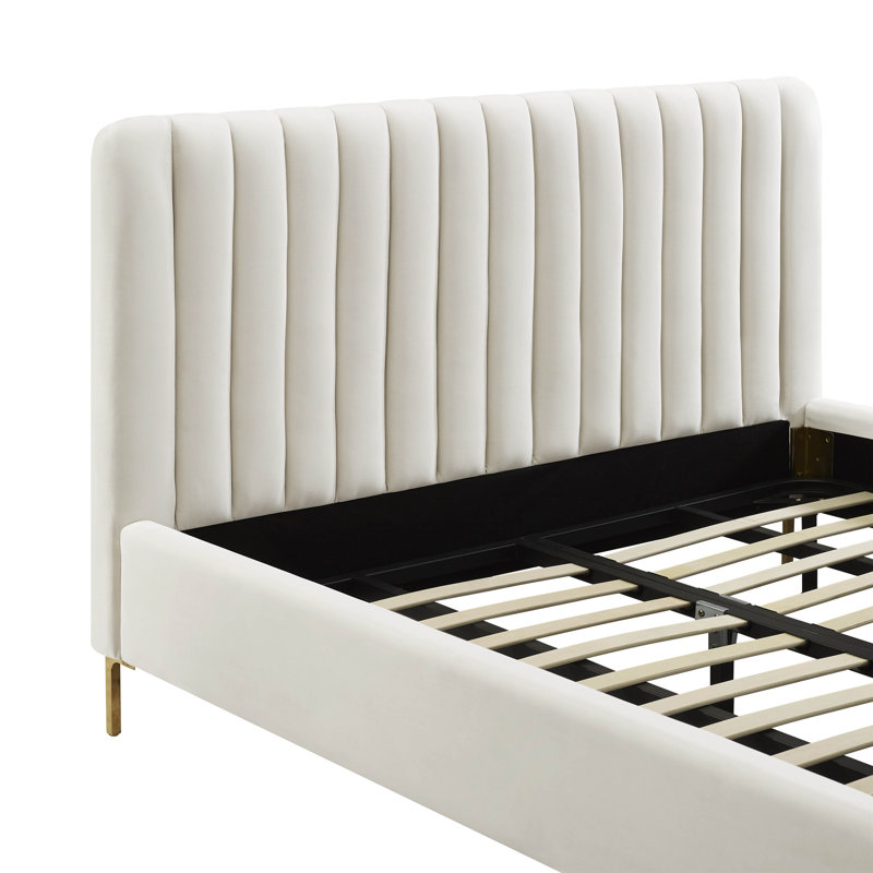 Lit plateforme tapissier Robbinsdale, Velours blanc, Double
