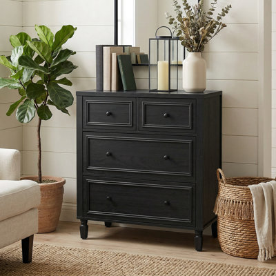4 Drawers Retro Dresser Tall Storage Chest with Handles with for Bedroom and Living Room