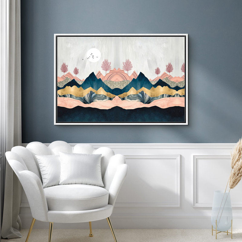 "Symétrique rose et or marbré paysage abstrait Wilderness Modern Art Rustic Scenic Colorful" sur toile, Blanc