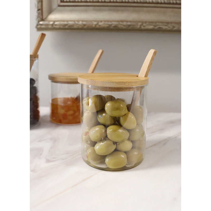Elegant 450ml Glass Storage Jar with Bamboo Lid, 3.5 x 3.5 x 4.3 inches | 100% Durable Glass, Perfect for Kitchen Organization & Home Décor | Non-Dishwasher & Non-Microwave Safe, Stylish Transparent Design