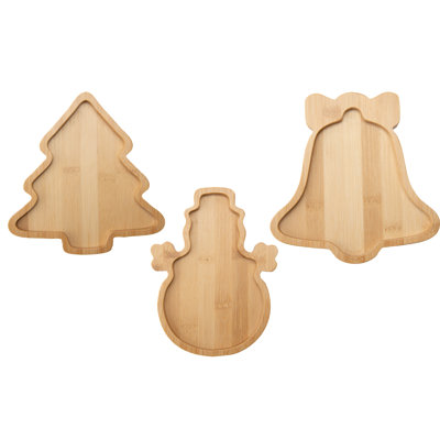Bamboo Serving Tray Assorted Bell/Tree/Snowman- Set of 3