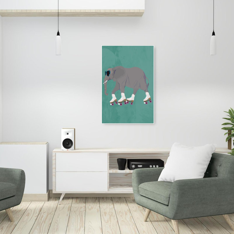Cool Elephant Skater Modern Playful Whimsical Elephant Wall Art Print by Sarah Manovski - Wrapped Canvas Print