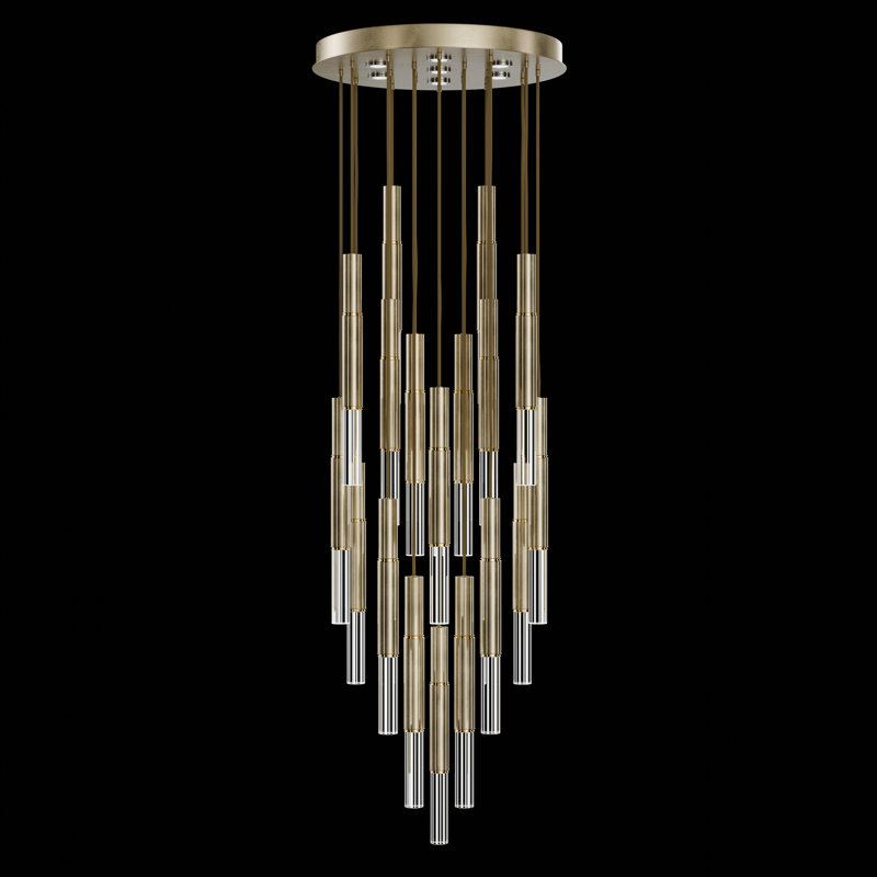 Luminaire suspendu rond l 31 po Antonia, Feuille d'or douce standard / laiton
