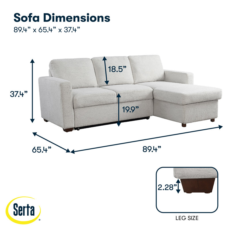Serta Kendrick 89.4" Reversible Storage Sectional Sofa, Ivory Polyester