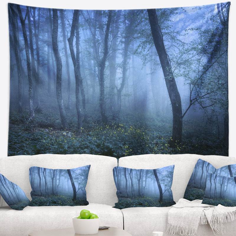 Paysage avec sentier tapissier bleu d'automne, H 32 po x l 39 po
