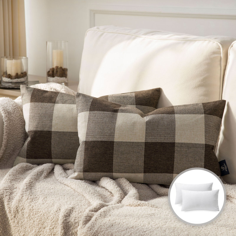 Buffalo Checker Collection Checkered Rectangular Lumbar Pillow, Brown/Beige