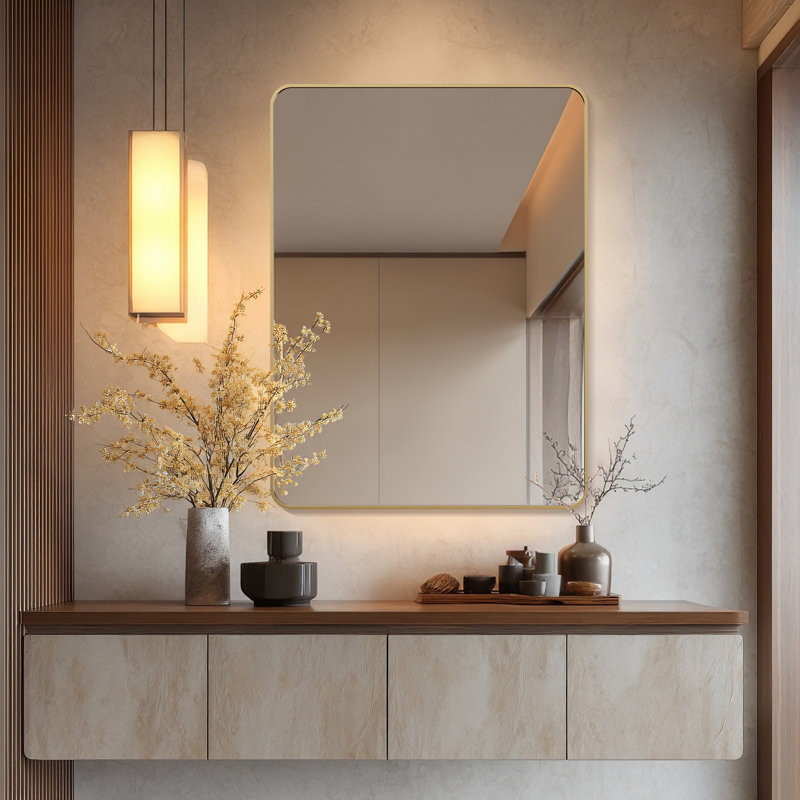 Miroir mural rectangulaire en métal 30 po x 40 po, Doré, 30 po x 40 po