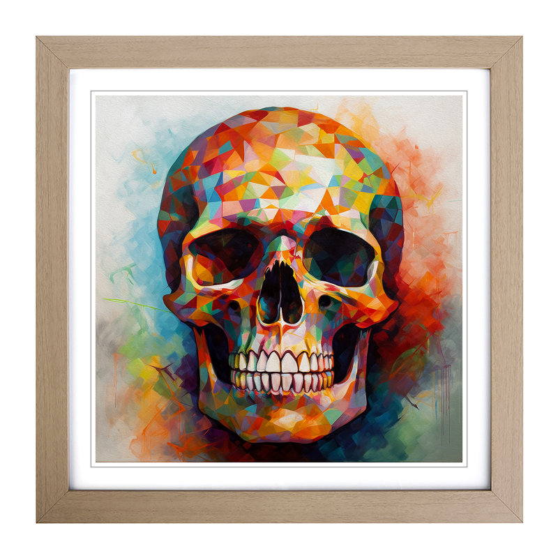 Skull Color Field Painting - Framed Print, Oak
