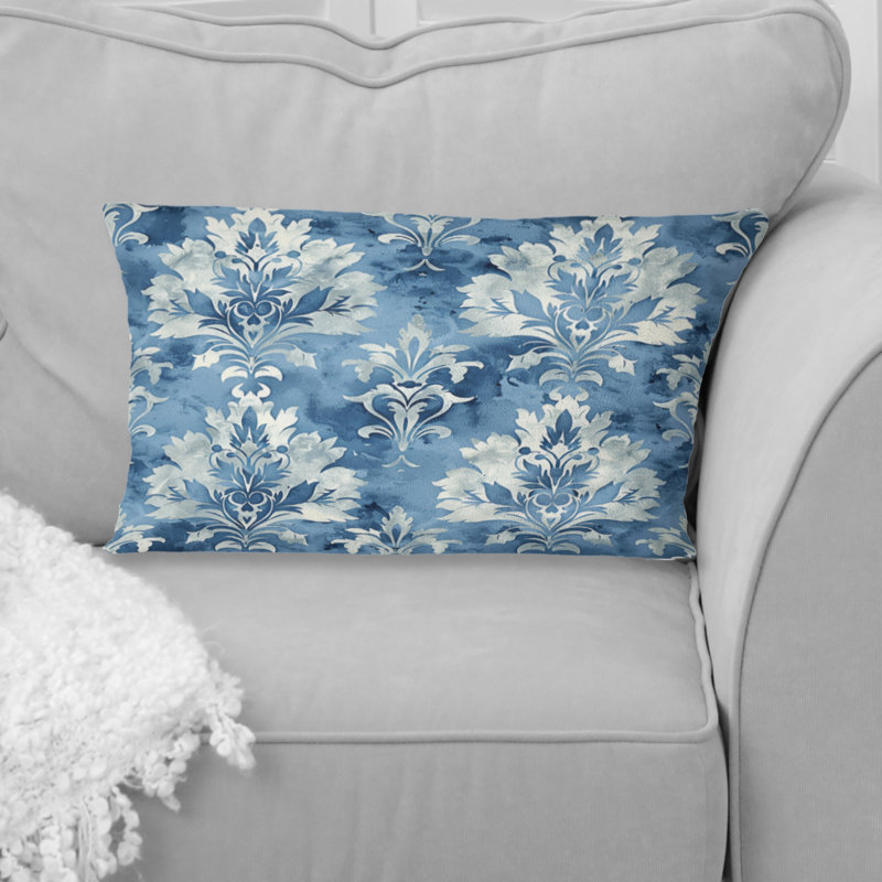Coussin lombaire floral bleu pastel II, Forme rectangulaire, H 12 po x l 20 po