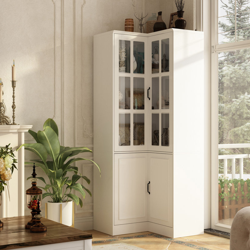 78.9'' H 5-Layer Corner Bookcase With Glass Doors