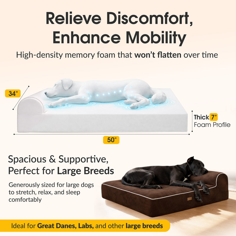 Jumbo Orthopedic Dog Bed – 7" Thick Memory Foam Pet Bed with Pillow, Removable Cover & Waterproof Liner – XL Size for Large Breeds
