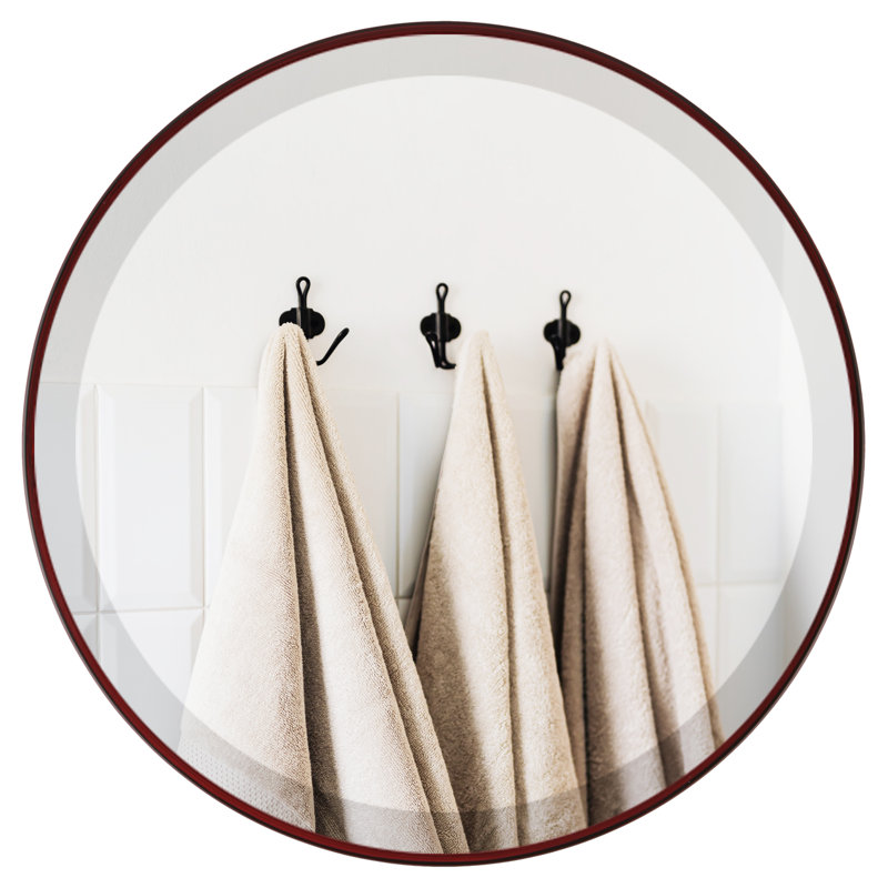 Campfort Round Mirror, 14.62" H x 14.62" W, Black Cherry