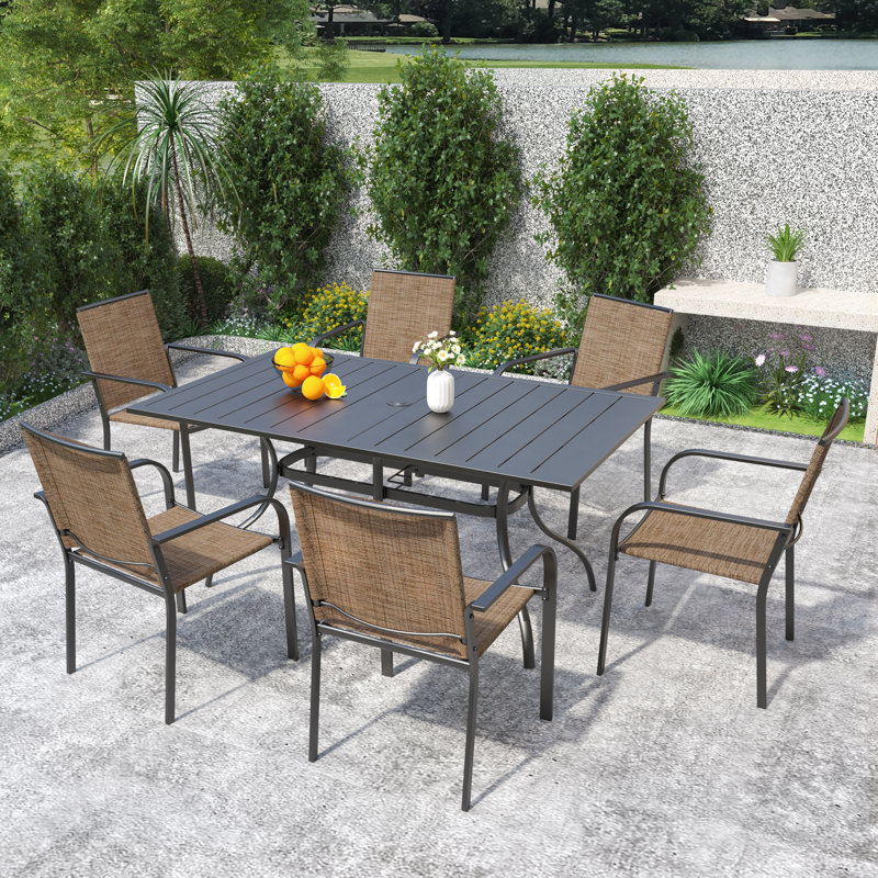 Ensemble repas extérieur pour 6 personnes, Brun