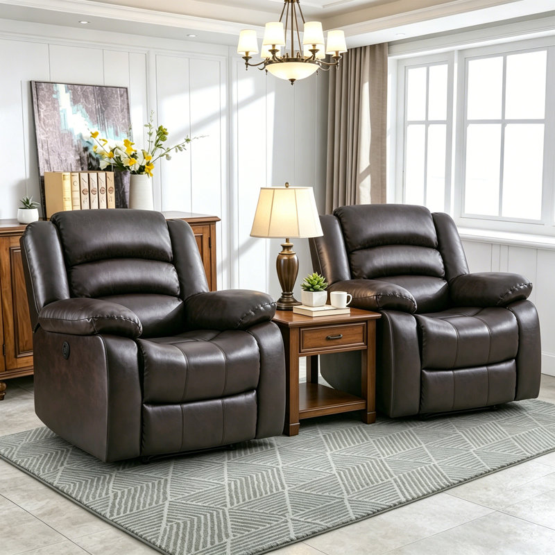 Ensemble de 2 fauteuils inclinables modernes et recouverts de similicuir de 37,1 po de largeur, Brun