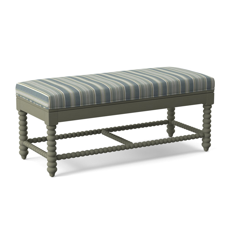 Lind Island Upholstered Bench, Sunbrella Beige Pinstripe; 6205-74, Greystone Finish